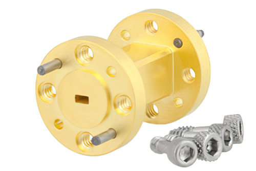 WR-10 to WR-12 Waveguide Transition 1 Inch Length, UG-387/U-Mod Round Cover Flange to UG-387/U Round Cover Flange