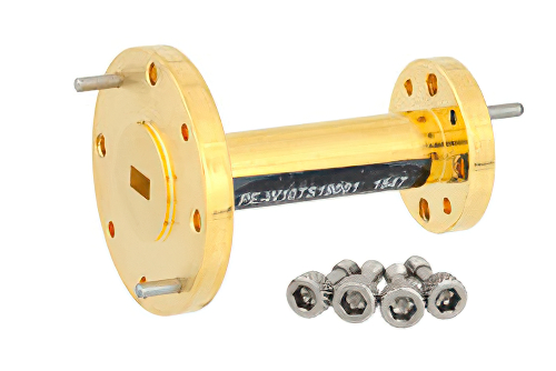 WR-10 to WR-19 Waveguide Transition 1.5 Inch Length, UG-387/U-Mod Round Cover Flange to UG-383/U-Mod Round Cover Flange