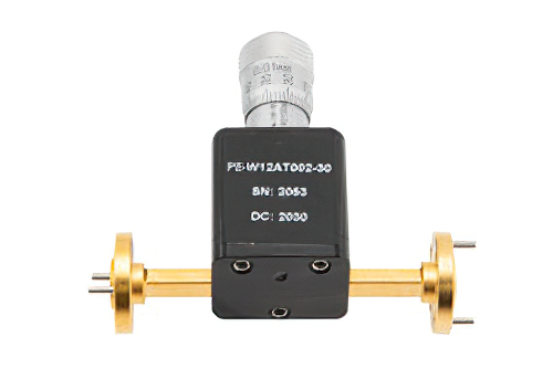 WR-12 Waveguide Continuously Variable Attenuator, 0 to 30 dB, from 60 GHz to 90 GHz, UG-387/U Round Cover Flange, Dial