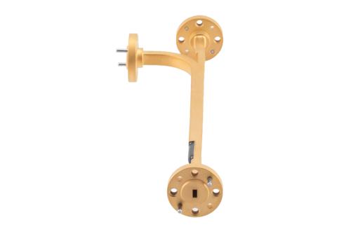 WR-12 Waveguide 10 dB Broadwall Coupler, UG-387/U Round Cover Flange, E-Plane Coupled Port, 60 GHz to 90 GHz, Copper Gold