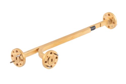WR-12 Waveguide 20 dB Broadwall Coupler, UG-387/U Round Cover Flange, E-Plane Coupled Port, 60 GHz to 90 GHz, Copper Gold