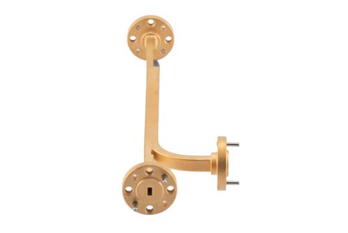WR-12 Waveguide 20 dB Broadwall Coupler, UG-387/U Round Cover Flange, E-Plane Coupled Port, 60 GHz to 90 GHz, Copper Gold