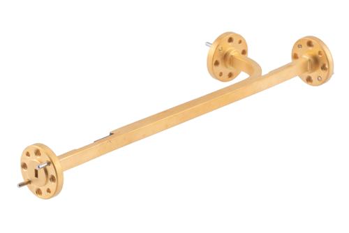 WR-12 Waveguide 20 dB Broadwall Coupler, UG-387/U Round Cover Flange, E-Plane Coupled Port, 60 GHz to 90 GHz, Copper Gold