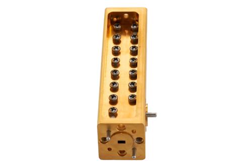 WR-12 Waveguide 20 dB Broadwall Coupler, UG-387/U Round Cover Flange, H-Plane Coupled Port, 60 GHz to 90 GHz, Brass Copper
