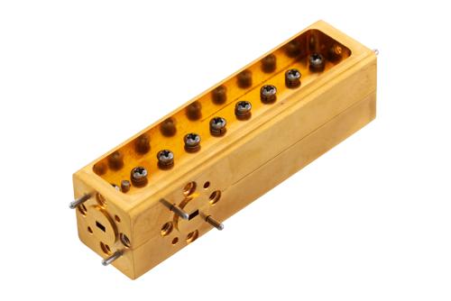 WR-12 Waveguide 20 dB Broadwall Coupler, UG-387/U Round Cover Flange, H-Plane Coupled Port, 60 GHz to 90 GHz, Brass Copper