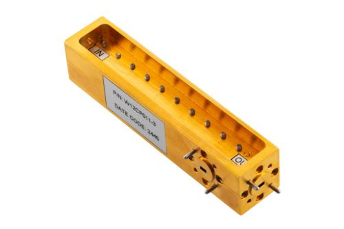 WR-12 Waveguide 3 dB Broadwall Coupler, UG-387/U Round Cover Flange, H-Plane Coupled Port, 60 GHz to 90 GHz, Brass Copper