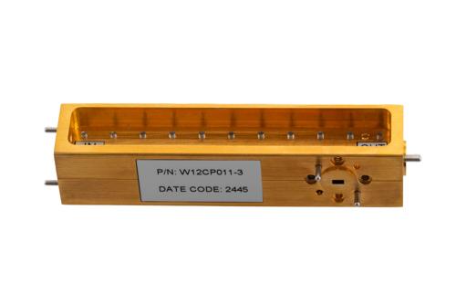 WR-12 Waveguide 3 dB Broadwall Coupler, UG-387/U Round Cover Flange, H-Plane Coupled Port, 60 GHz to 90 GHz, Brass Copper
