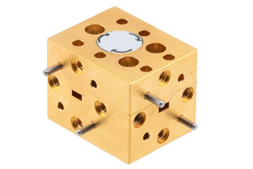 WR-12 Waveguide Circulator, 64.5 GHz to 66.5 GHz, 15 dB min Isolation, UG-387/U Cover Flange, Brass