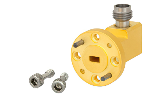WR-15 UG-385/U Round Cover Flange to 1.85mm Female Waveguide to Coax Adapter Operating From 50 GHz to 65 GHz, V Band