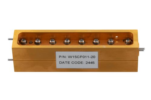 WR-15 Waveguide 20 dB Broadwall Coupler, UG-385/U Round Cover Flange, H-Plane Coupled Port, 50 GHz to 75 GHz, Brass Copper