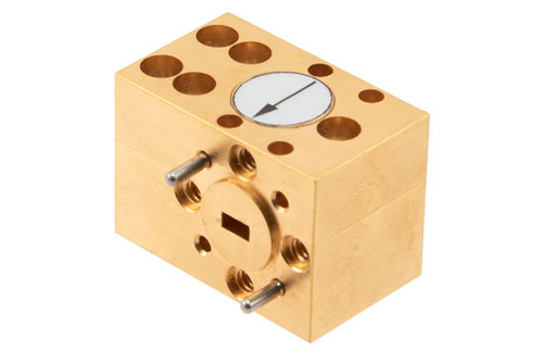 WR-15 Waveguide Isolator from 61 GHz to 65 GHz, 15 dB min Isolation, UG-385/U Cover Flange, Brass