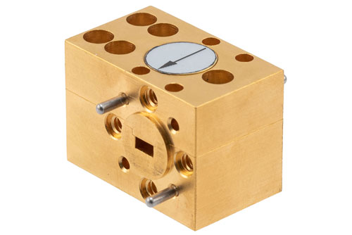 WR-15 Waveguide Isolator from 65 GHz to 71 GHz, 15 dB min Isolation, UG-385/U Cover Flange, Brass