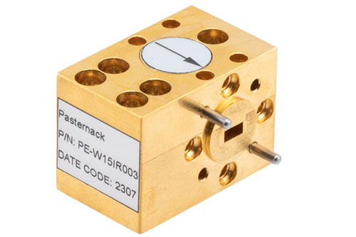 WR-15 Waveguide Isolator from 56 GHz to 61 GHz, 15 dB min Isolation, UG-385/U Cover Flange, Brass