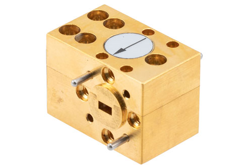 WR-15 Waveguide Isolator from 56 GHz to 61 GHz, 15 dB min Isolation, UG-385/U Cover Flange, Brass