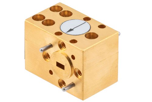 WR-15 Waveguide Isolator from 49.8 GHz to 56 GHz, 15 dB min Isolation, UG-385/U Cover Flange, Brass