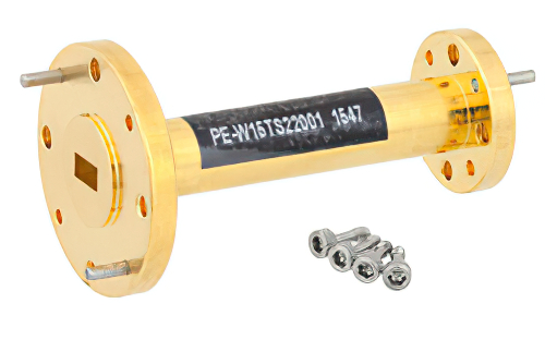 WR-15 to WR-22 Waveguide Transition 2 Inch Length With UG-385/U Round Cover Flange to UG-383/U Round Cover Flange