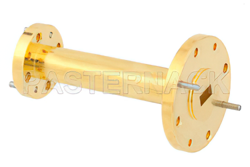 WR-15 to WR-22 Waveguide Transition 2 Inch Length, UG-385/U Round Cover Flange to UG-383/U Round Cover Flange