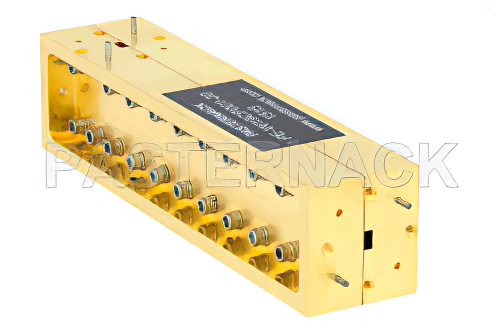 WR-19 Waveguide 20 dB Broadwall Coupler, UG-383/U Round Cover Flange, H-Plane Coupled Port, 40 GHz to 60 GHz, Brass Copper