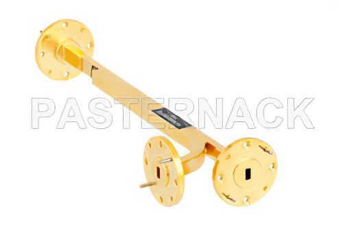 WR-19 Waveguide 10 dB Broadwall Coupler, UG-383/U Round Cover Flange, E-Plane Coupled Port, 40 GHz to 60 GHz, Brass Copper