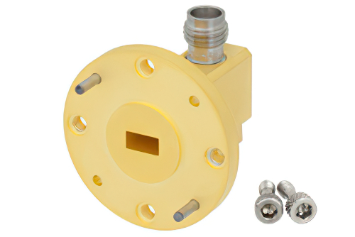 WR-22 UG-383/U Round Cover Flange to 2.4mm Female Waveguide to Coax Adapter Operating From 33 GHz to 50 GHz, Q Band