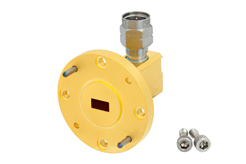 WR-22 UG-383/U Round Cover Flange to 2.4mm Male Waveguide to Coax Adapter Operating From 33 GHz to 50 GHz, Q Band
