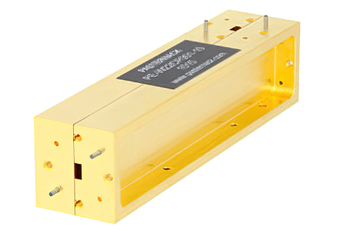 WR-22 Waveguide 10 dB Broadwall Coupler, UG-383/U Round Cover Flange, H-Plane Coupled Port, 33 GHz to 50 GHz, Brass Copper