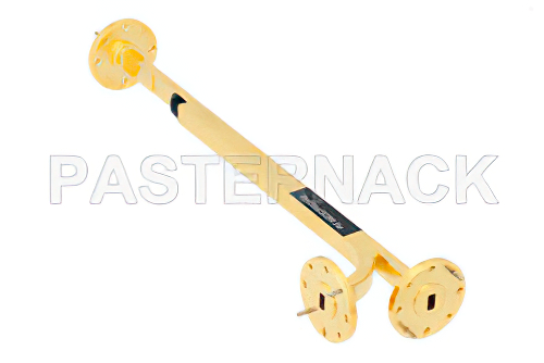 WR-22 Waveguide 10 dB Broadwall Coupler, UG-383/U Round Cover Flange, E-Plane Coupled Port, 33 GHz to 50 GHz, Brass Copper