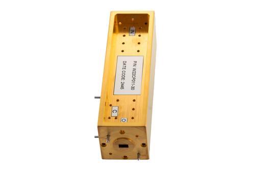 WR-22 Waveguide 30 dB Broadwall Coupler, UG-383/U Round Cover Flange, H-Plane Coupled Port, 33 GHz to 50 GHz, Brass Copper
