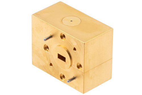 WR-22 Waveguide Isolator from 40 GHz to 46 GHz, 15 dB min Isolation, UG-383/U Cover Flange, Brass