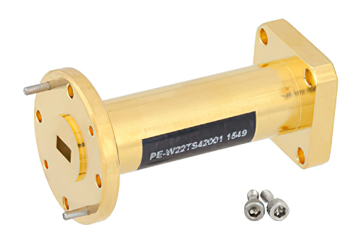 WR-22 to WR-42 Waveguide Transition 2 Inch Length With UG-383/U Round Cover Flange to UG-595/U Square Cover Flange