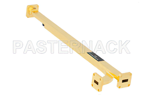 WR-42 Waveguide 10 dB Broadwall Coupler, UG-595/U Square Cover Flange, H-Plane Coupled Port, 18 GHz to 26.5 GHz, Brass Copper