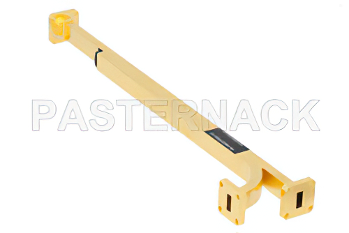 WR-42 Waveguide 10 dB Broadwall Coupler, UG-595/U Square Cover Flange, E-Plane Coupled Port, 18 GHz to 26.5 GHz, Brass Copper