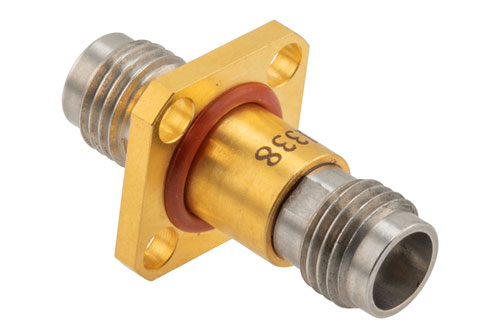 Hermetically Sealed 2.4mm Female to 2.4mm Female 4 Hole Flange Mount Adapter, 50GHz VSWR1.35, MIL-STD-348B