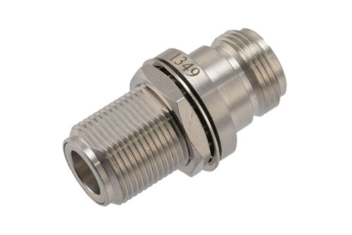 Hermetically Sealed N Female to N Female Bulkhead Mount Adapter, 18GHz VSWR1.35, MIL-STD 348B