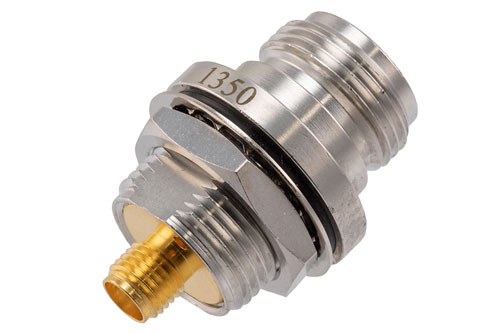 Hermetically Sealed N Female to SMA Female Bulkhead Mount Adapter, 11GHz VSWR1.35, MIL-STD 348B