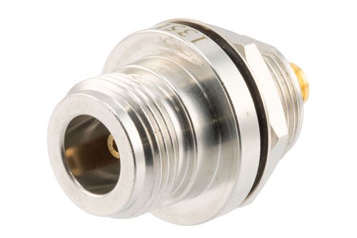 Hermetically Sealed N Female to SMA Female Bulkhead Mount Adapter, 18GHz VSWR1.35, MIL-STD 348B