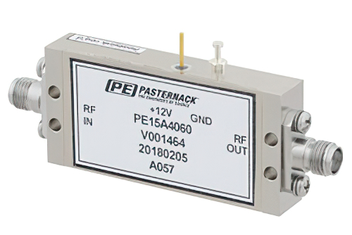 47 dB Gain, 1 Watt P1dB, 6 GHz to 12 GHz, Medium Power Amplifier, SMA, 6.5 dB NF
