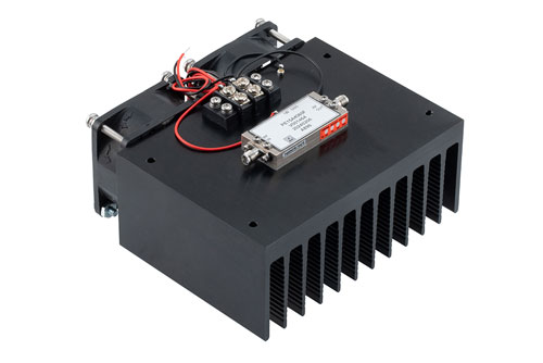 1 Watt P1dB, 6 GHz to 12 GHz, Medium Power Amplifier with Heatsink, SMA, 47 dB Gain, 6.5 dB NF
