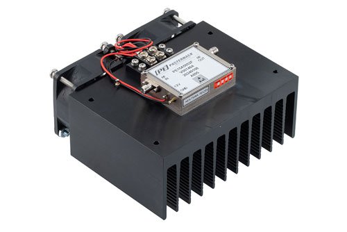 5 Watt P1dB, 8 GHz to 12 GHz, High Power Amplifier with Heatsink, SMA, 40 dB Gain, 44 dBm IP3