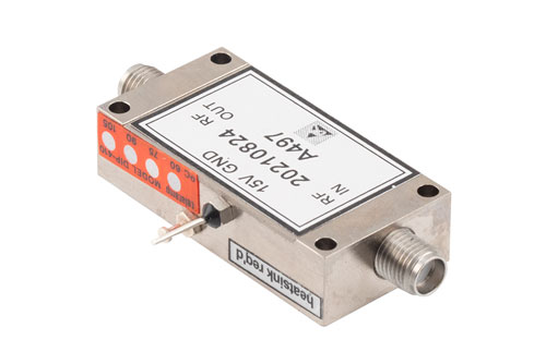 Temperature Compensated Low Noise Amplifier, 6 GHz to 18 GHz, 35 dB min Gain, P1dB 20 dBm, SMA