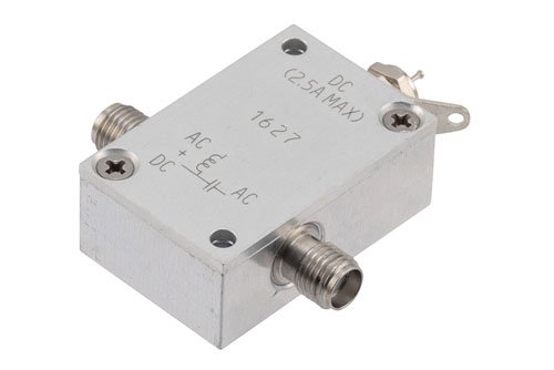 10 MHz to 6 GHz SMA Broadband Bias Tee, Rated to 2.5 Amps and 100 Volts, DC Pin