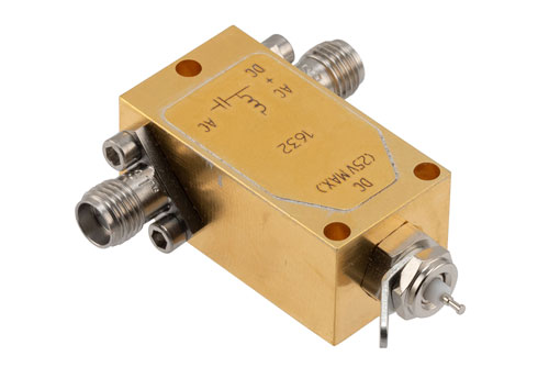 50 KHz to 18 GHz SMA Broadband Bias Tee, Rated to 750 mA and 25 Volts, DC Pin