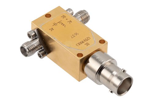50 KHz to 26 GHz SMA Broadband Bias Tee, Rated to 750 mA and 25 Volts, DC BNC Connector