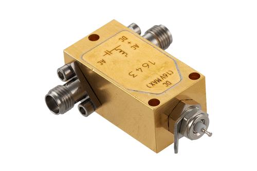 12 KHz to 40 GHz, 2.92mm Broadband Bias Tee, Rated 150 mA and 16 Volts, DC Pin
