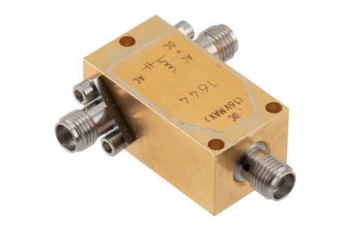 12 KHz to 40 GHz, 2.92mm Broadband Bias Tee, Rated 150 mA and 16 Volts, DC SMA Connector