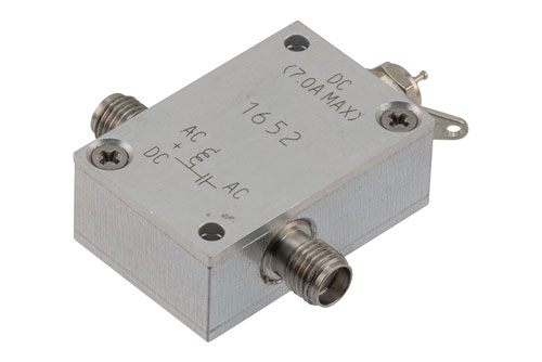 1 GHz to 6 GHz SMA High Current Bias Tee, Rated 7 Amps and 100 Volts, DC Pin
