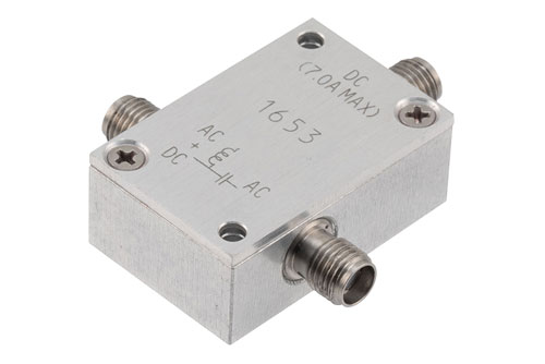 1 GHz to 6 GHz SMA High Current Bias Tee, Rated 7 Amps and 100 Volts, DC SMA Connector