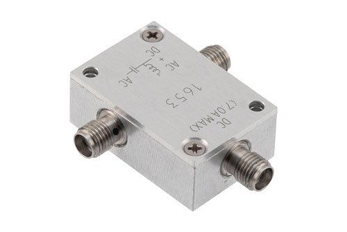 1 GHz to 6 GHz SMA High Current Bias Tee, Rated 7 Amps and 100 Volts, DC SMA Connector