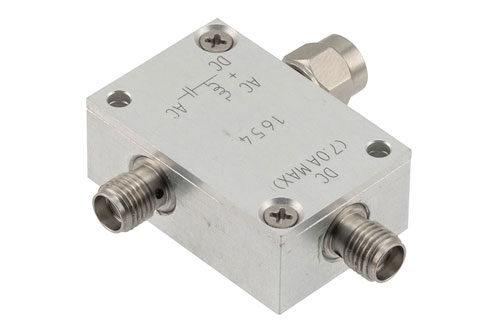 1 GHz to 6 GHz SMA High Current Bias Tee, Rated 7 Amps and 100 Volts, DC SMA Connector