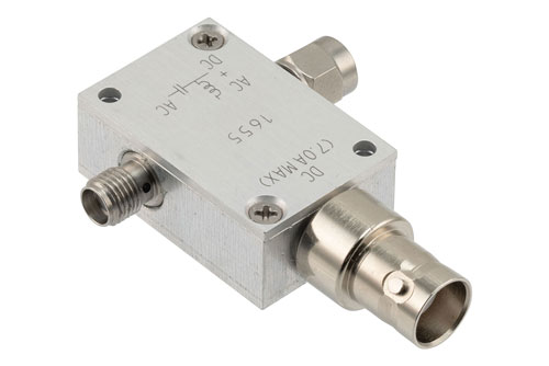 1 GHz to 6 GHz SMA High Current Bias Tee, Rated 7 Amps and 100 Volts, DC BNC Connector